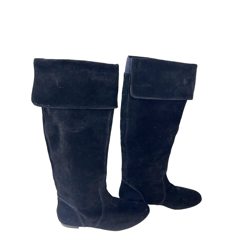 Gianni Bini Leather Suede Black Ballet Flat 16 1/2 shaft heights long Boots  7M